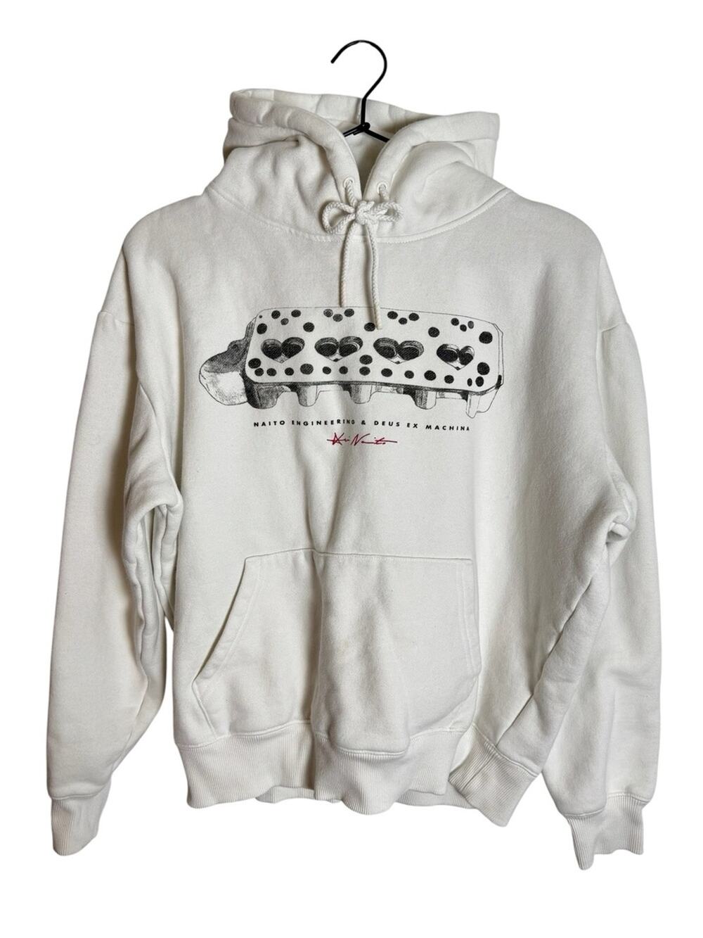 Deus Ex Machina Naito Box Hoodie Vintage White Graphic Sweatshirt M